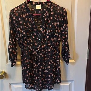 Siren Lily Black Top with Pink Floral Pattern